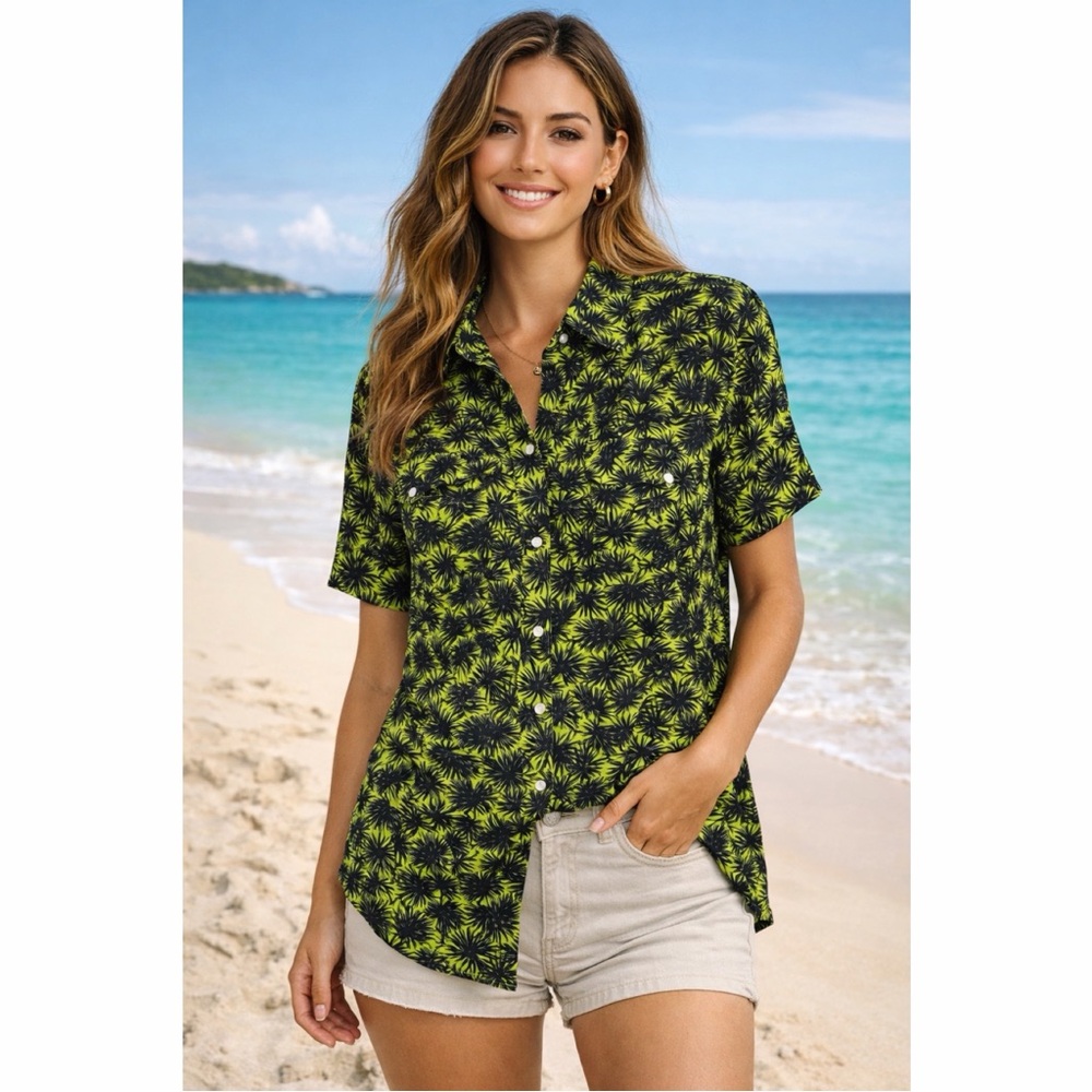 Sandrine Rose x Free People Hawaiian Pearl Snap Palm Cali Havana Shirt Small NWT